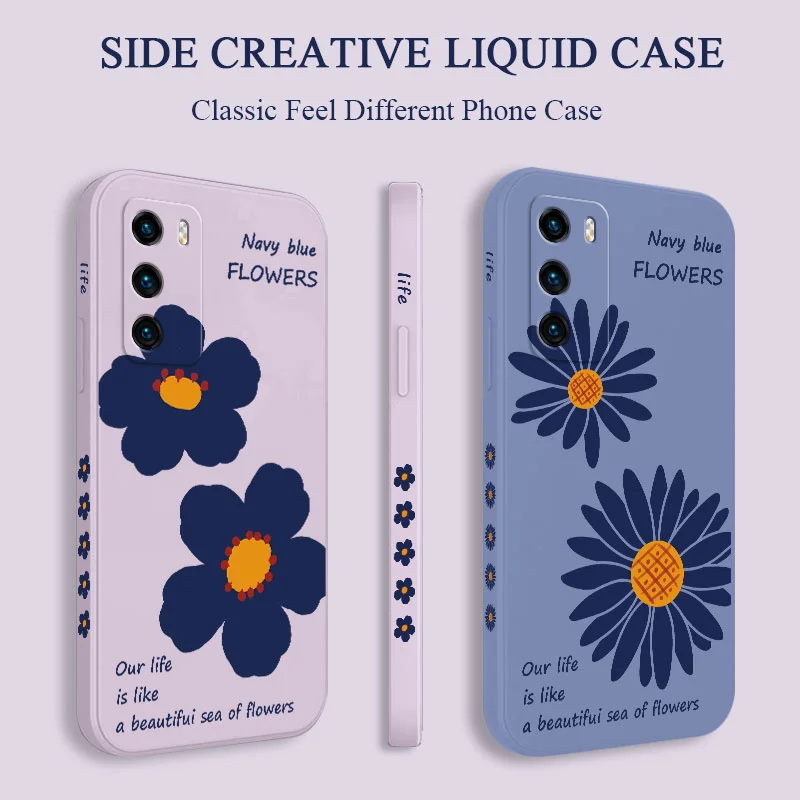 

Black Flowers Phone Case For Huawei P40 P50 P30 P20 Pro Lite Nova 5t Y7A Mate 40 30 20 Pro Lite Liquid Silicone Cover