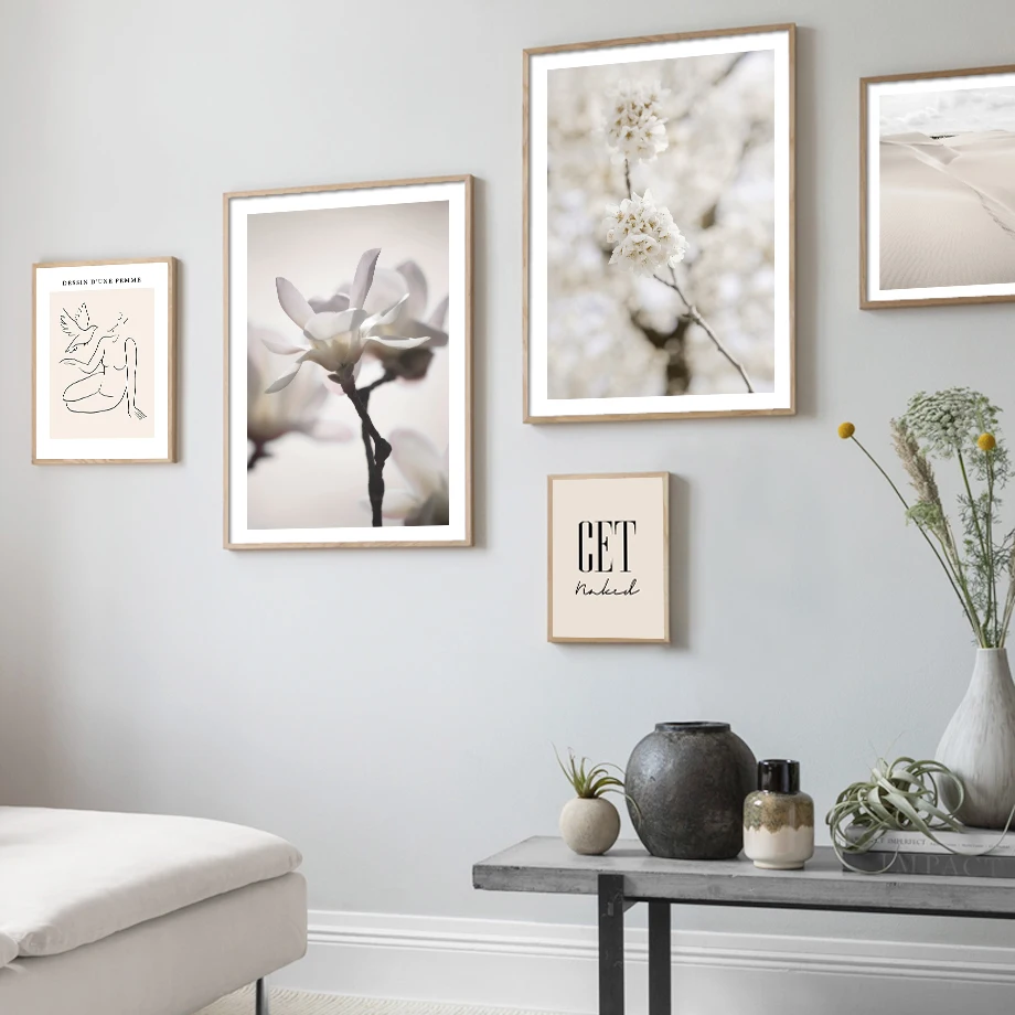 Магнолия Мак Цветок пустыня абстрактная линия женщина скандинавский постер