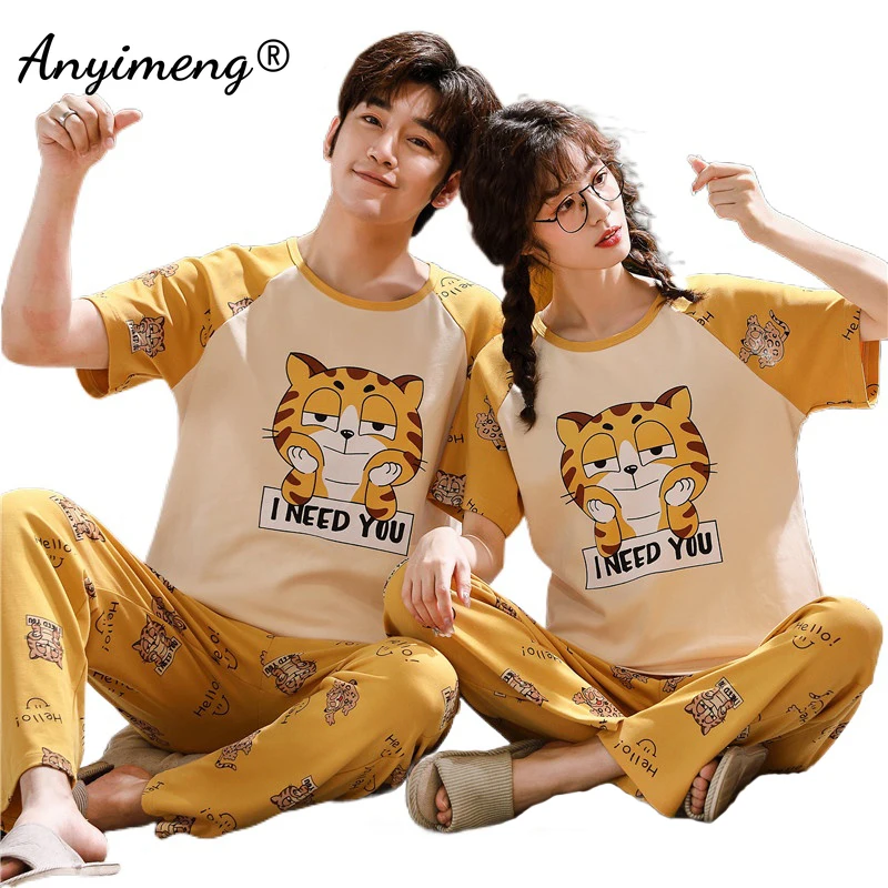 

New 2023 Summer Cotton Matching Pijamas for Couple Kawaii Bear Cartoon Printing Sleepwear Fashion Pajama Sets for Young Lovers