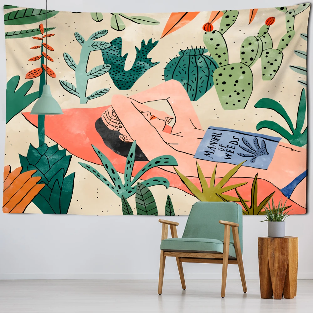 

Картина маслом, гобелен с тропическими растениями, настенный подвесной гобелен для гостиной, спальни, изголовье кровати, настенные художественные листы, домашний декор