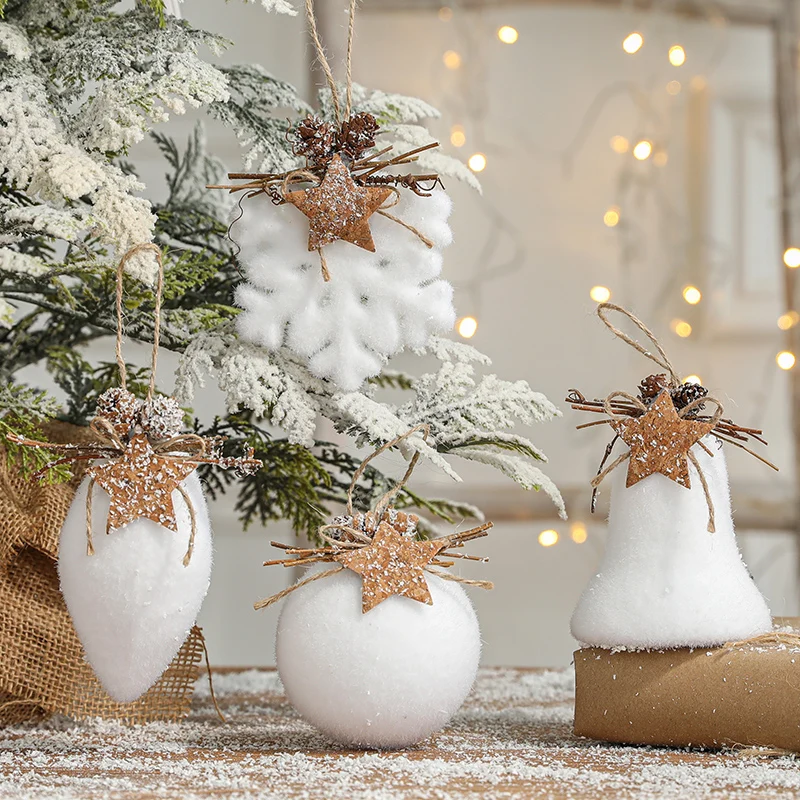 

8cm Foam Ball White Snowflake Water Droplet Bell Sticky Christmas Ball Decoration Pendant Hanging Balls