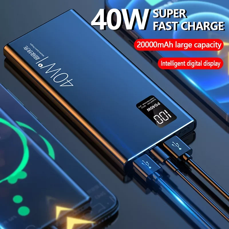 

2023New 40w Super Fast Charging Large Capacity 20000 mAh Power Bank Two-way Fast Charging Digital Display External Battery QC3.0
