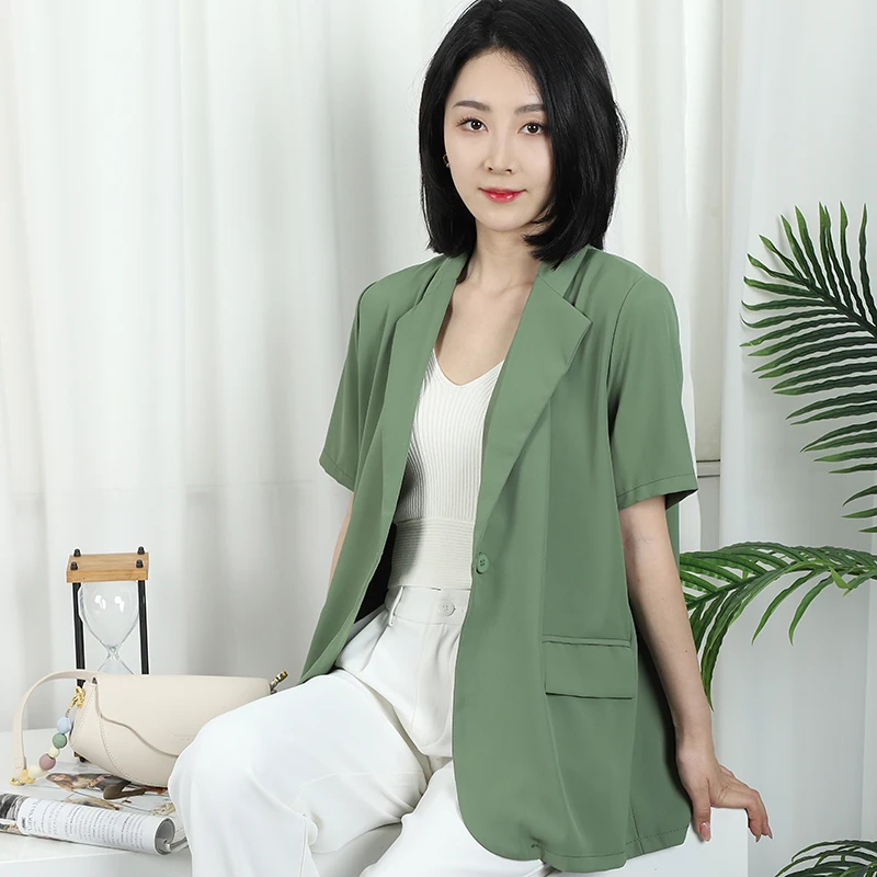 

Женские свободные блейзеры с отложным воротником, зеленые повседневные офисные блейзеры в Корейском стиле, модель J503 на лето, 2022