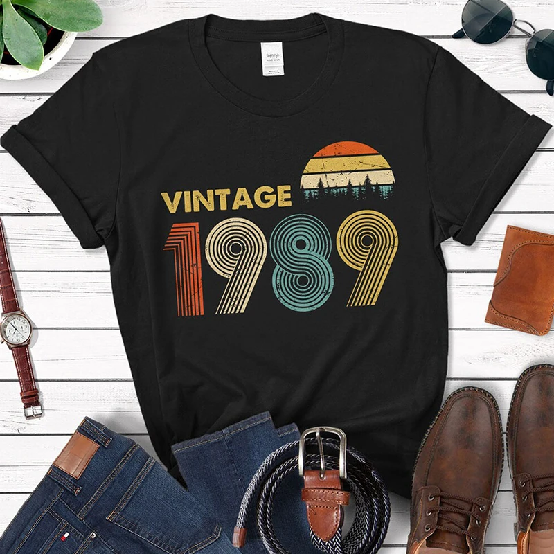 Vintage 1989 T-Shirt 33 doğum günü hediyesi fikri 33 yaşında baba büyükbaba anne büyükanne erkekler kadınlar 80s Retro gömlek klasik gömlek