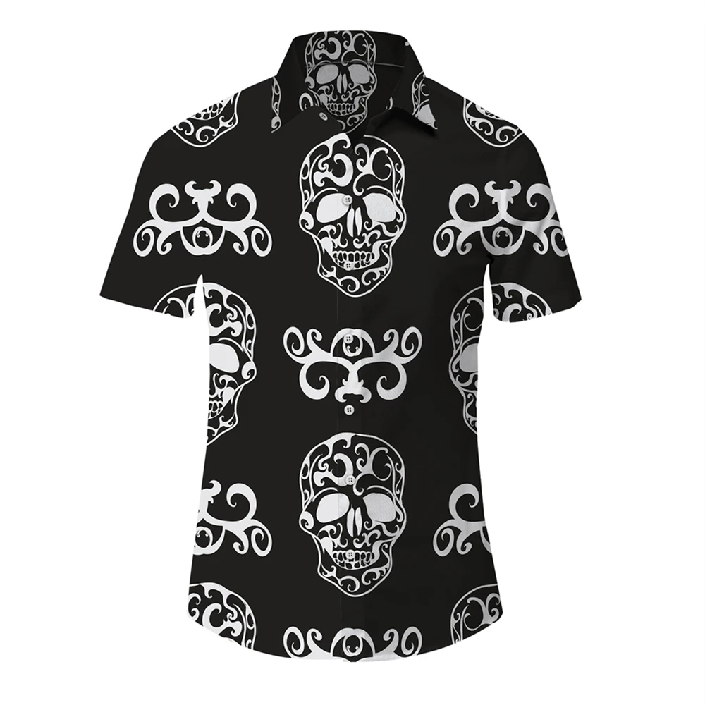 

Summer Men's Shirt Skull 3d Printed Blouse Retro Short Sleeve Casual Top Tees Oversized Fashion Streetwear Beach Shirts For Men
