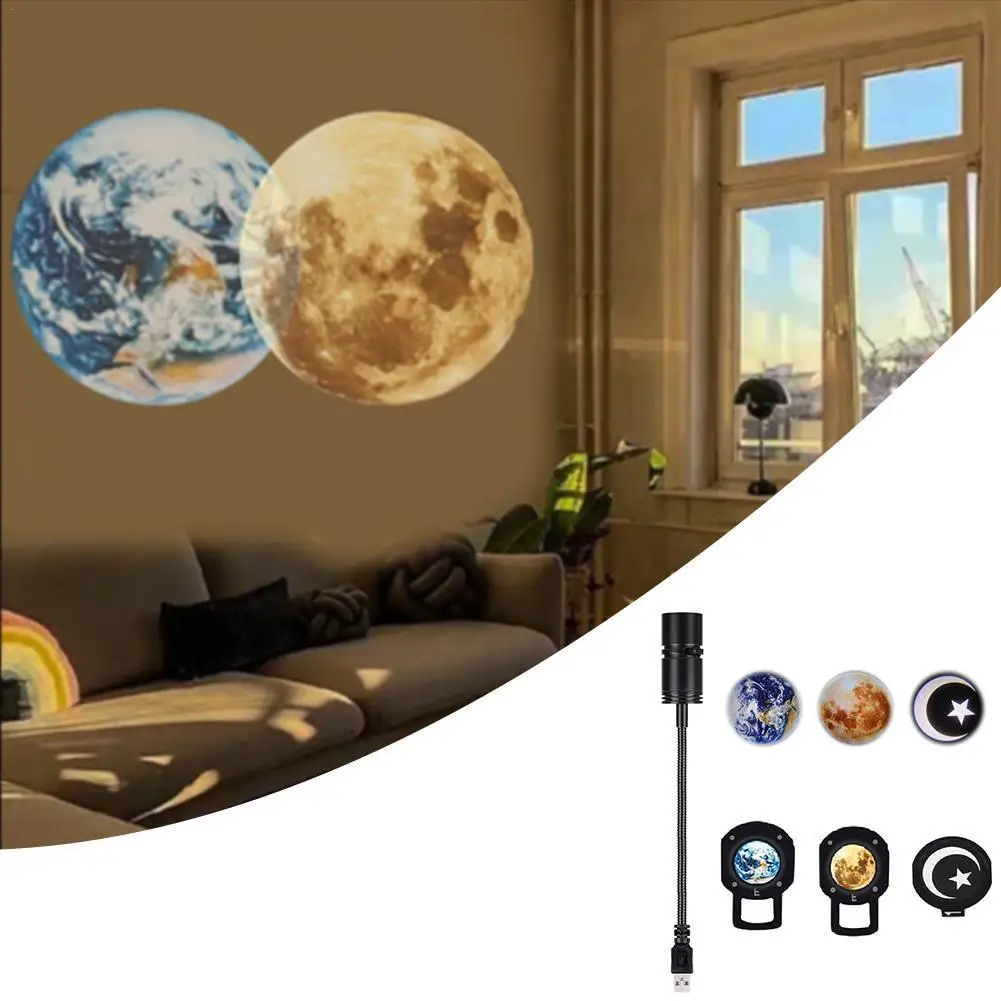 

The earth-moon Projector 2 In 1 Earth Moon Projection Lamp 360° Rotatable Bracket USB Led Night Light Bedroom Decoration kids gi