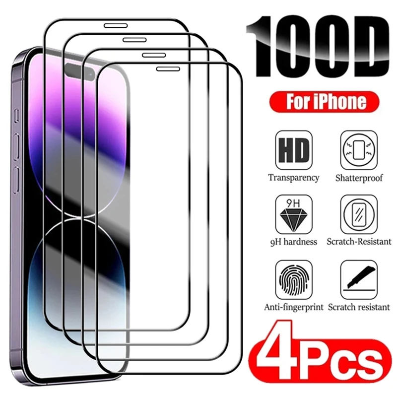 

4PCS Tempered Glass For iPhone 11 12 14 Pro Max 6 7 8 14 Plus Full Cover Screen Protectors For iPhone 13 Mini 12PRO X XR XS MAX