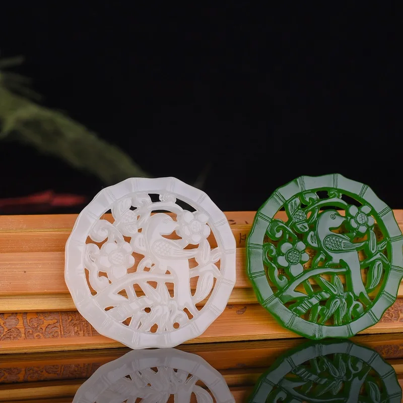 Натуральный Нефритового зеленого цвета выгравированный вручную подвеска сорока