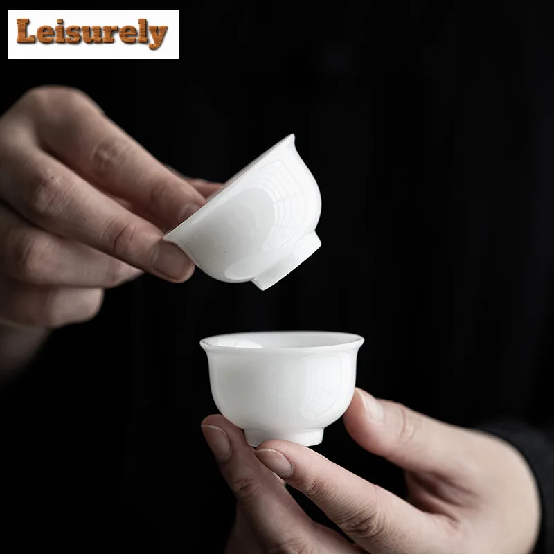 Фото 35 мл фарфоровая двусторонняя чашка Handamde Iced Jade, белая дегустационная чайная чашка, маленькая персональная чайная чаша, мастер-чашка, кунг-фу, чайная посуда, подарок №3