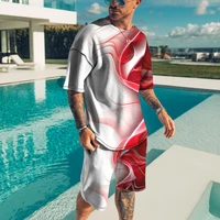 mens 2022 sets summer short sleeve t shirt suit fashion 2 piece streetwear 3d print sports beach shorts tracksuit male clothes