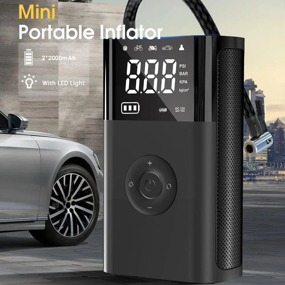 

Портативный воздушный насос для велосипеда, компрессор со светодиодной лампой, беспроводной умный автомобильный насос для накачки шин с цифровым дисплеем, Y2L2