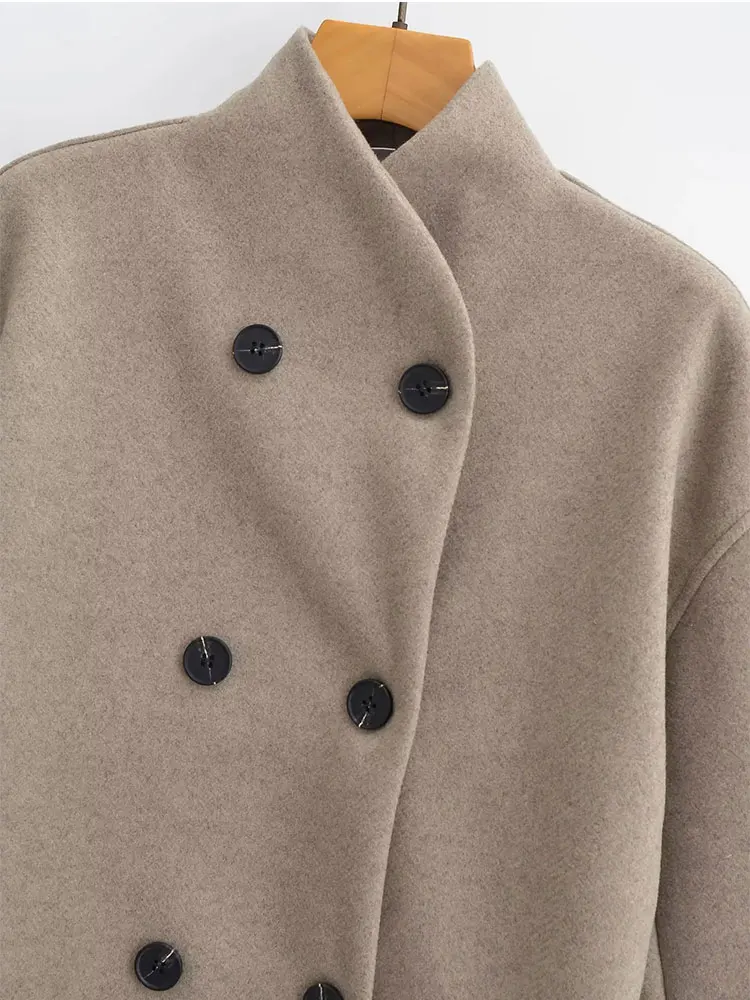 Женское шерстяное пальто TRAF укороченное двубортное с длинным рукавом верхняя