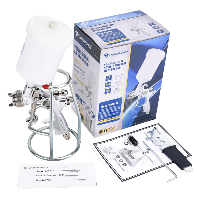 Фото RONGPENG R802 500cc HVLP воздушный пистолет-распылитель с гравитационной подачей, автомобильный покрасочный пистолет для отделки автомобиля №3