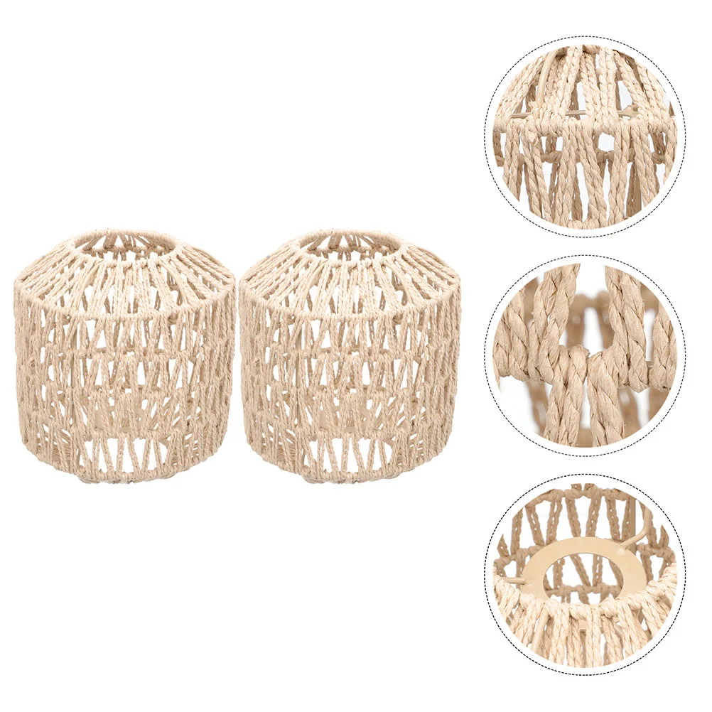 

2 Pcs Willow Rattan Pendant Novel Light Shade Home Woven Lampshade Ceiling Cover Metal Chandelier Covers Shades Hotel Chimney