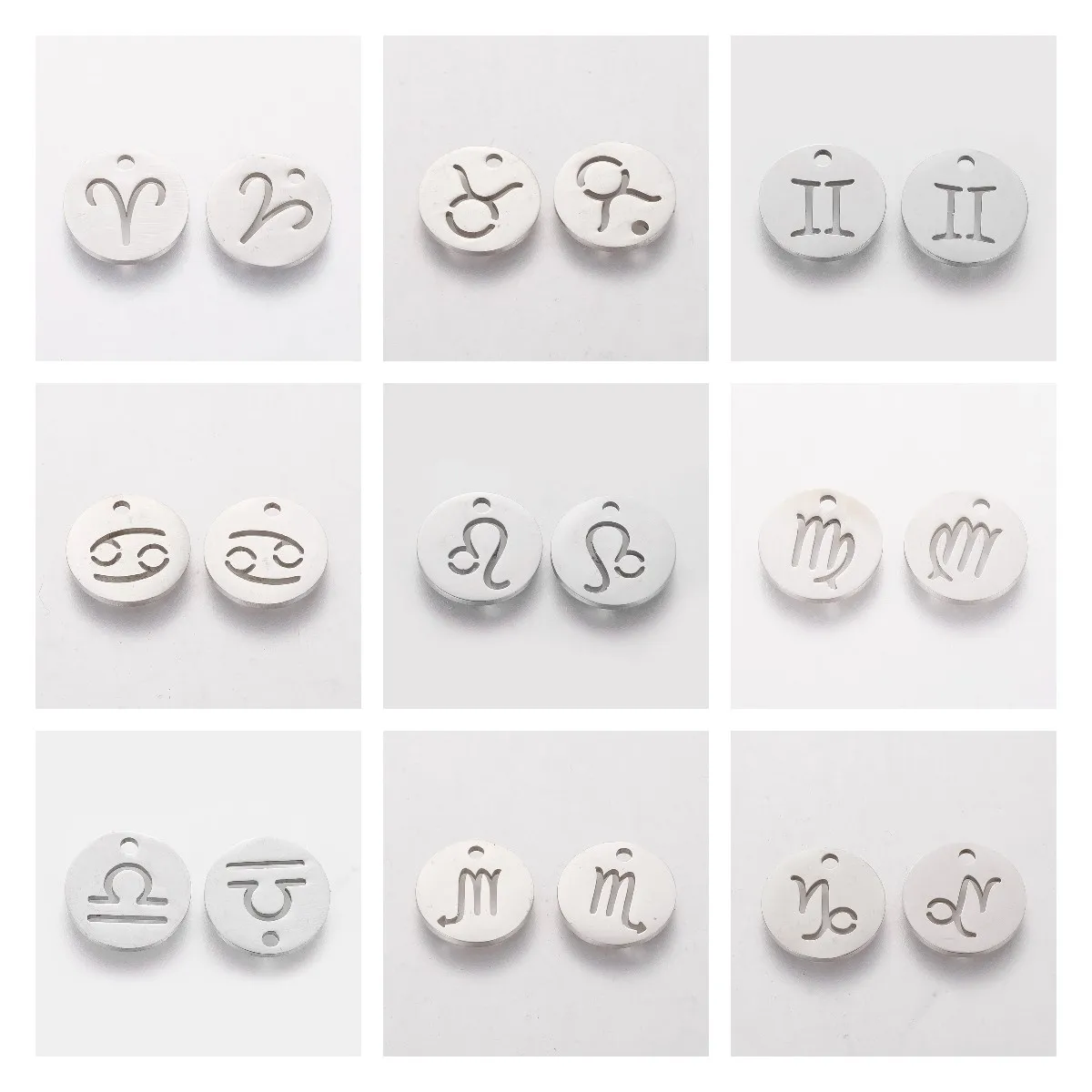 

10pcs 12mm Zodiac Sign Charms Flat Round Twelve Constellation Charms for Bracelet Necklace DIY Jewelry Making