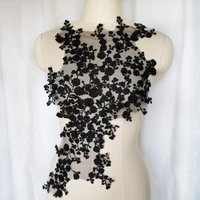 black mini flower branch lace fabric embroidered gown applique trims collar mesh sew patch for wedding bridal dress cloth decor