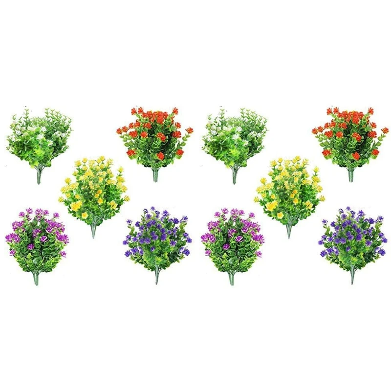 

30 Bundles Outdoors Artificial Flowers Faux Plastic Greenery UV Resistant Shrubs Plants For Indoor Vase Outside Hanging