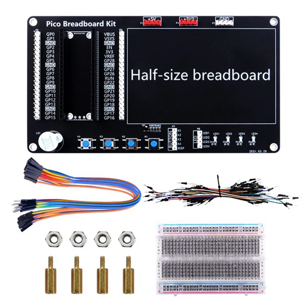 

For Raspberry Pi Pico Halfsize Bread Board Set RasPi / RPI Experimental Learning Platform DIY kit with LED Light Buzzer Button