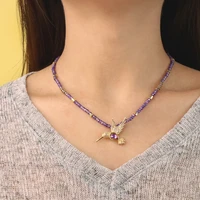 2022 korean fashion necklace handmade natural colored stone beaded short clavicle chain woodpecker zircon pendant jewelry gifts