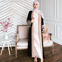 wepbel muslim womens dress abaya islamic clothing ramadan wear cuff golden lace stitching black inlaid pearl outer wear kimono