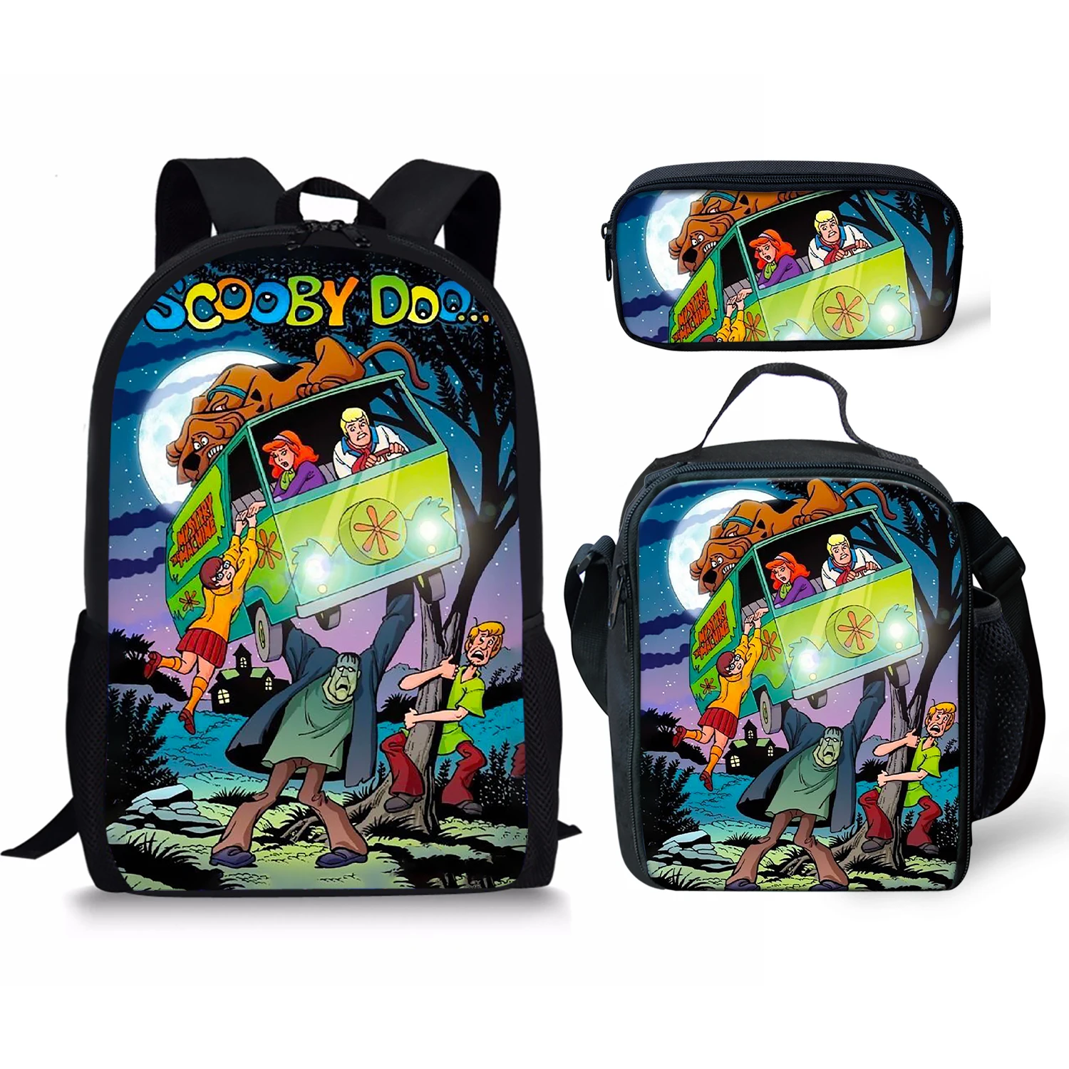 Ghostbusters Scooby Print Backpack Pencil & Lunch Bag Set Portable Travel Children's Knapsack Durable Large Capacity School Bags