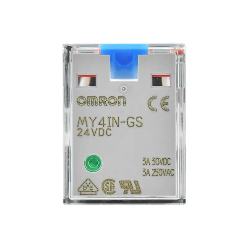 Фото Реле общего назначения OMRON MY2IN MY4IN-GS-R, 4PDT, 6А, 24В DC/220-240В AC, с фиксируемой кнопкой тестирования, механическим индикатором, светодиодом, вставляемое в гнездо №3