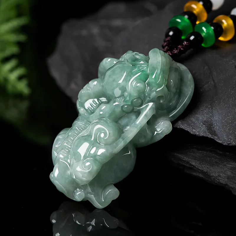 

Jiale/Hand Carved/Natural Jade Lucky King Pixiu Emerald Necklace Pendant Fine Jewelery Emerald Accessories Men Women Amulet Gift