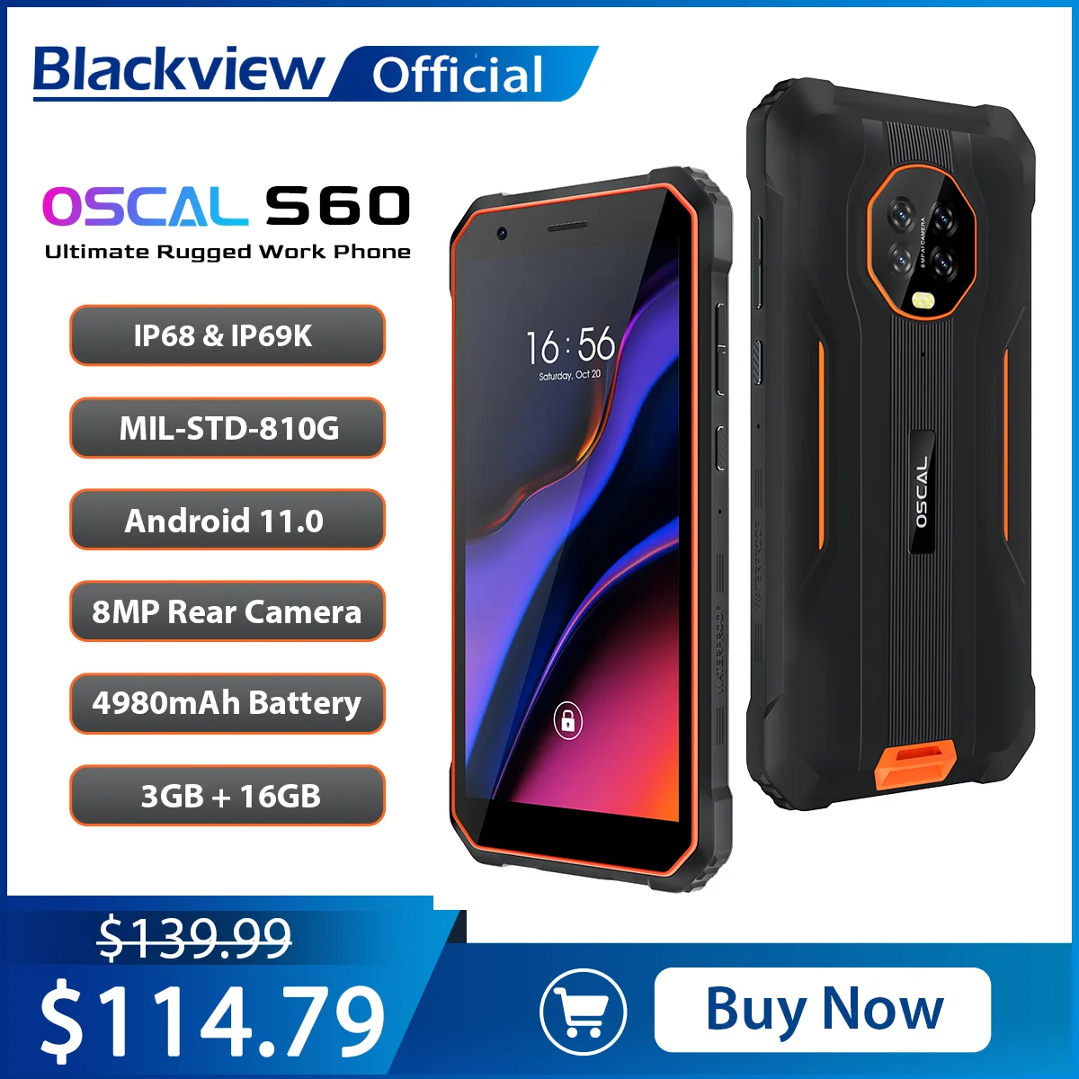 Blackview New Oscal S60 Rugged Smartphone Android 11 IP68 Waterproof Mobile Phone 3GB RAM 4980mAH MTK Phone 5.7inch 4G Celular