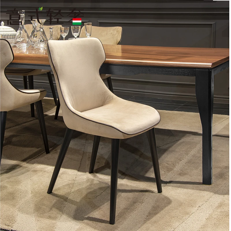 

Light luxury high-end custom solid wood furniture Napa top layer New Zealand calf leather restaurant dining chair