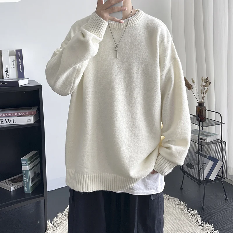

Men Winter Long Sleeves Knitting Sweater Crew Neck Contrast Color Loose Warm Thick Elastic Anti-shrink Spring S-4XL