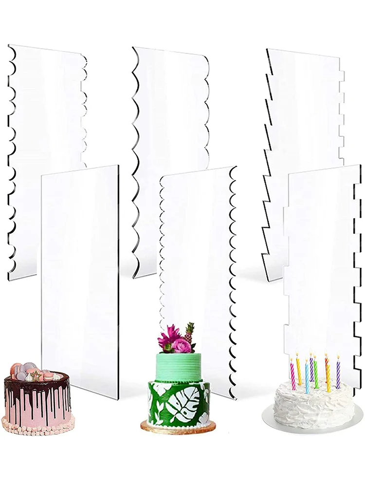 

6Pc/Set Acrylic Cake Scraper Set Decorating Contour Comb Saw Tooth Cake Trim Smoother Tool Pastry Cutter Kitchen Baking Tools