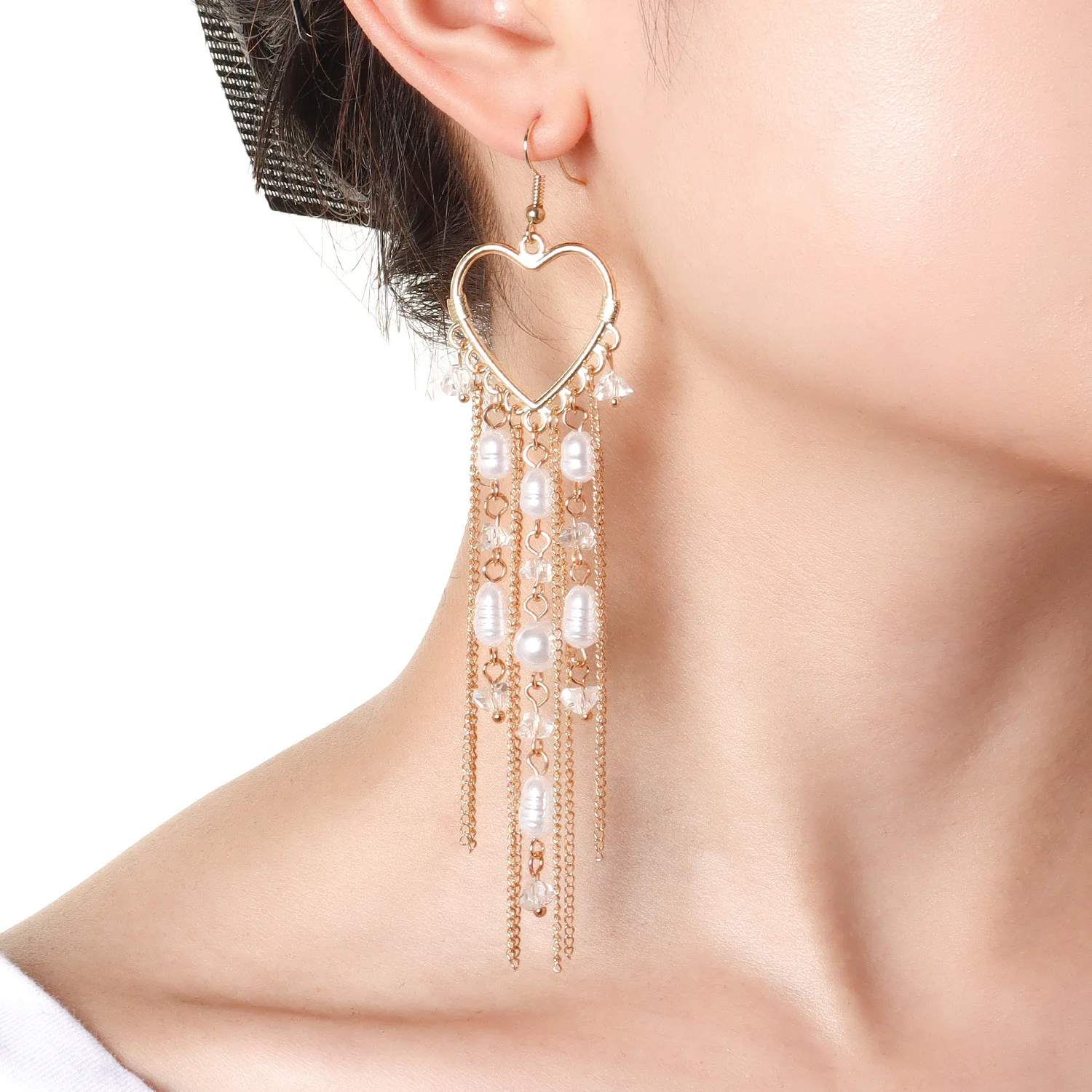 

Splendid Diamond Tassel Earrings for Women Elegant Heart Long Earrings
