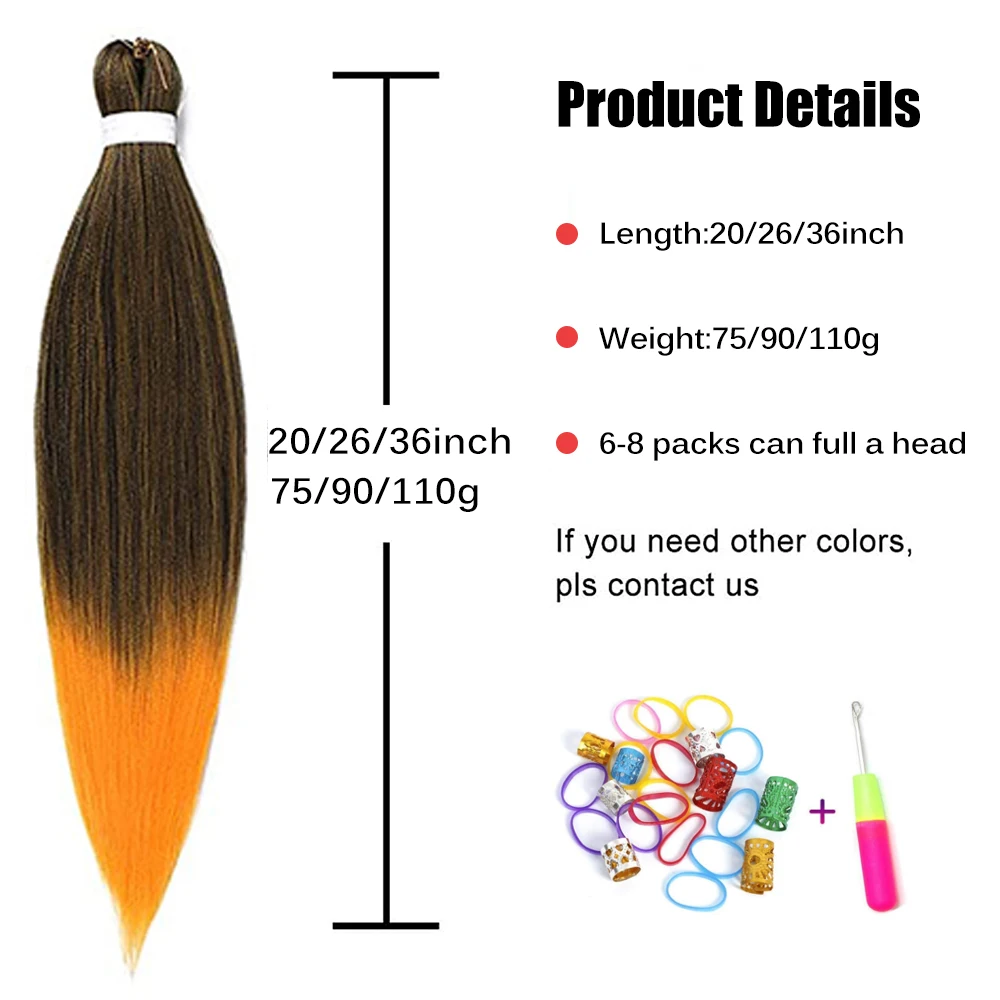 Синтетические плетеные волосы с эффектом омбре предварительно растянутые 20/26/36