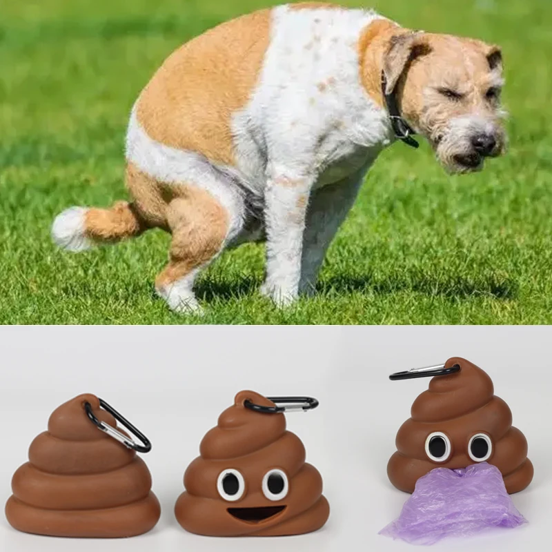 

Portable Pet Garbage Bag Dispenser for Cats and Dogs To Go Out Soft Silicone Dog Poop Bag Poop-shaped Storage Box Pet Supplies