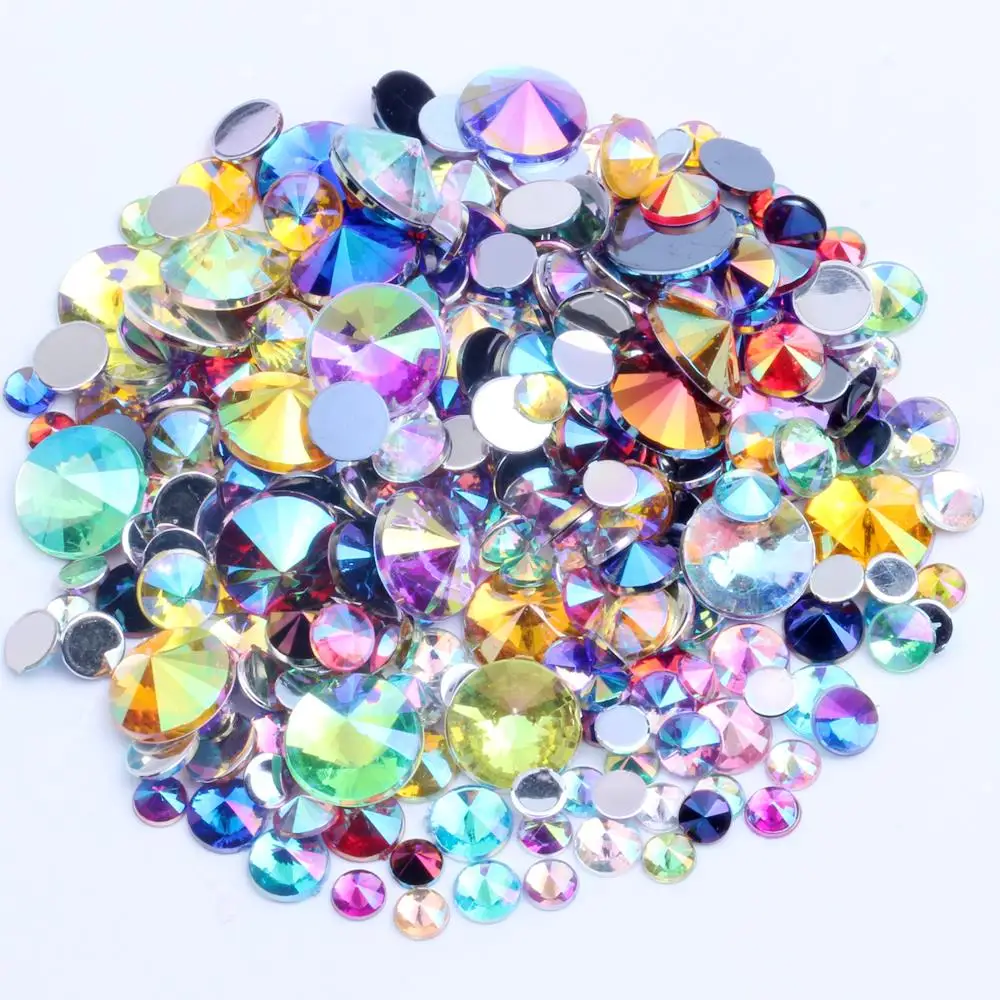 

4 5 6 10 mm 500-1000pcs Colorful Glitter Rhinestones Crystal Point Surface Stones Acrylic Glue On Beads Nail Sticker Decoration