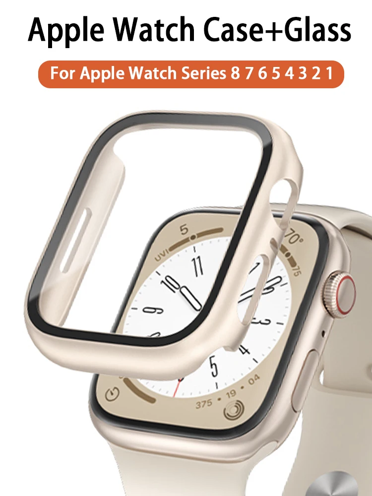 

Glass+Cover For Apple Watch Case 8 7 6 SE 5 4 3 iWatch Screen Protector For Apple watch series 45mm 41mm 44mm 40mm 42mm 38mm