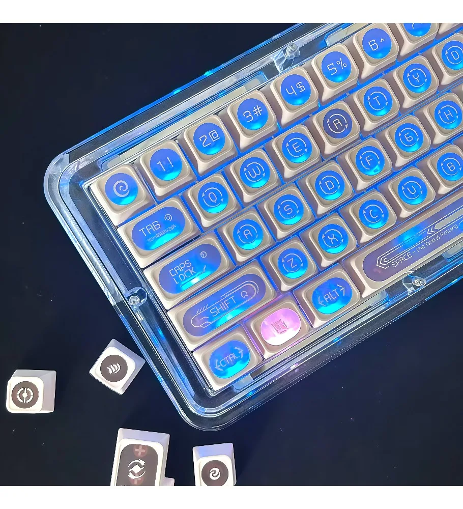 Фото Прозрачные кейкапы Pink Opal Max Personality для Wooting Bee Step, совместимые с клавиатурами Ace68, 87-клавишными и 108-клавишными моделями. №1