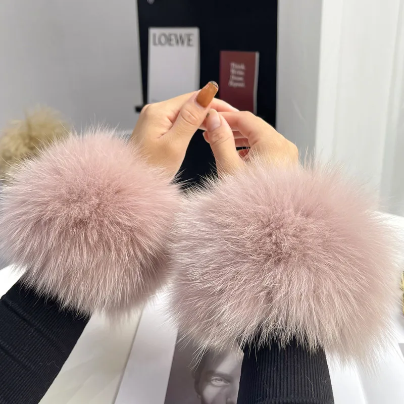 

100% Real Fox Fur Cuffs Warmer Wrist Cuff Fur Sleeves For Women Fluffy Fur Wrist Cuffs Coat Arm Cuffs Bracelet Wristband