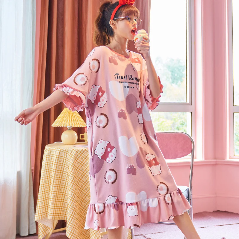 

Nightgown for woman cotton Short Sleeves Sleep Shirt Women's pajamas Sleepwear home clothes Underwear clothing Nightdress New