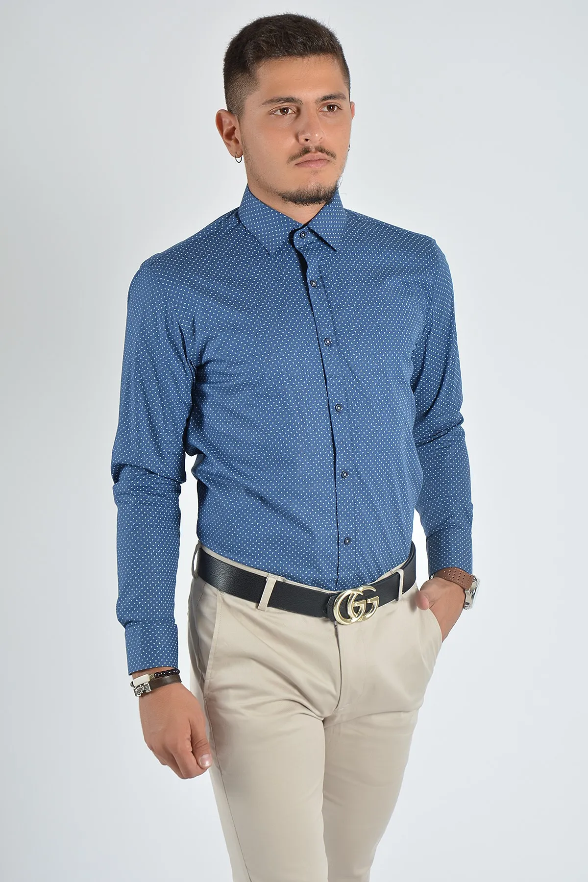 Therapy Men Male Print Long-Sleeve Shirt 20Y-4300432-01 Navy Blue