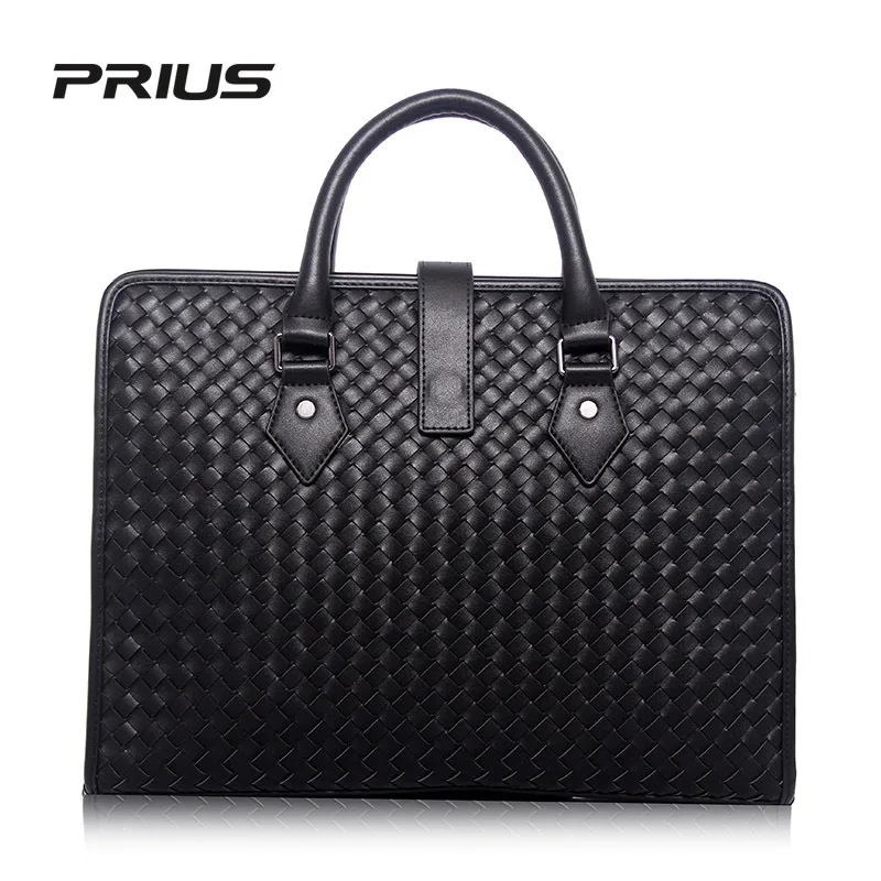 100% Genuine Leather Men's Briefcase Luxury Male Weave Handbag High Quality Real Leather Bag Messenger Bag for Gentlemen Fashion