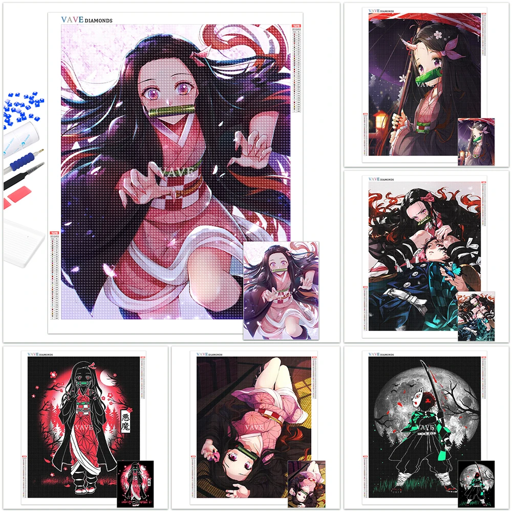 

VAVE Demon Slayer 5d Diy Diamond Painting Cross Stitch Kits Anime Diamond Embroidery Mosaic Picture Rhinestone Room Decoration