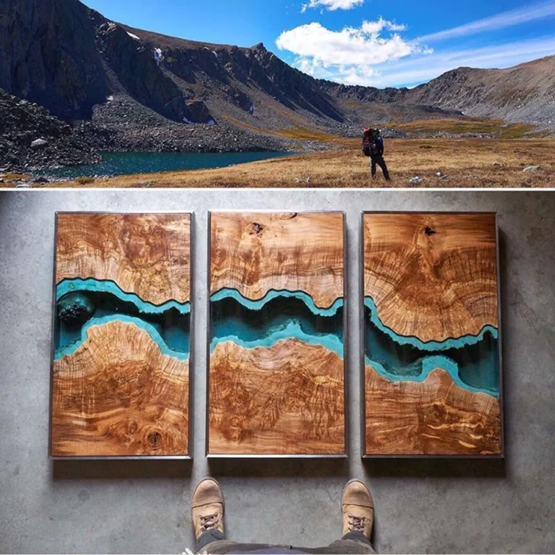 

South American walnut epoxy river table solid wood big board tea log dining creative customization.