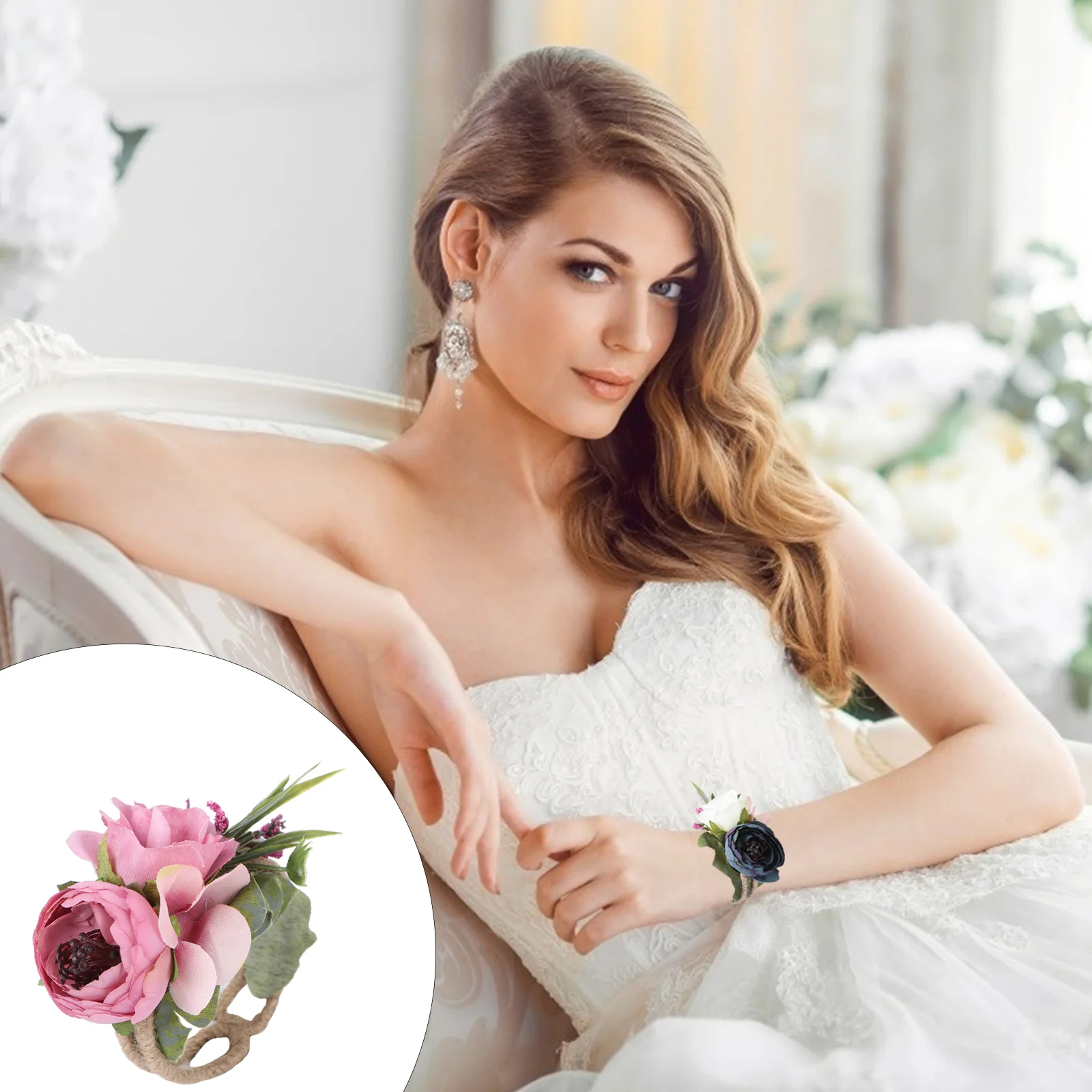 

Wrist Flower Corsage Groom Brooch Pin Wristband Bouquet Bride Bridal Wedding Hand Corsages Prom Flowers Boutonniere Wreath