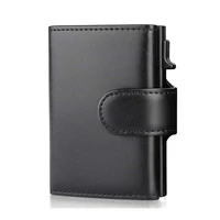 2022 fashion aluminum credit card wallet blocking trifold smart men wallets 100 genuine leather slim with coin pocket