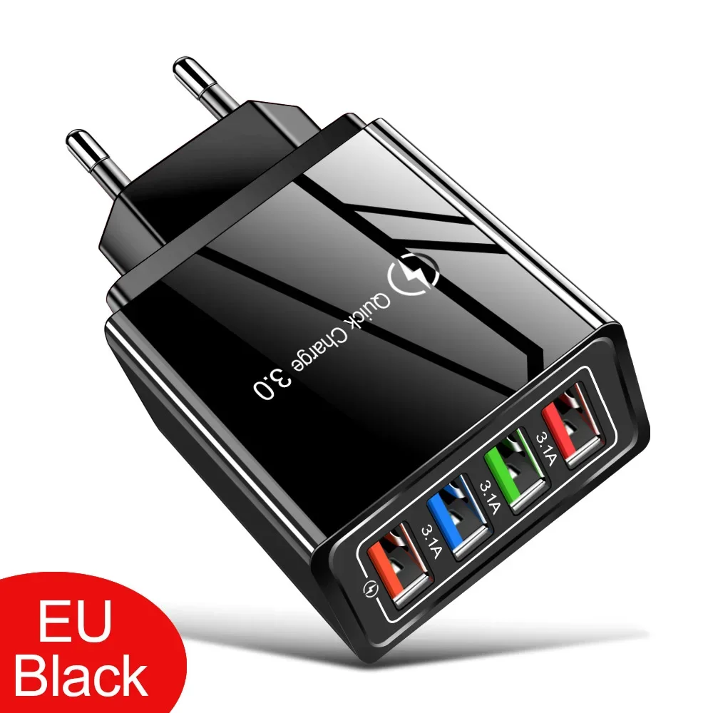 Зарядное устройство с 4 USB-портами и поддержкой быстрой зарядки, 3,0