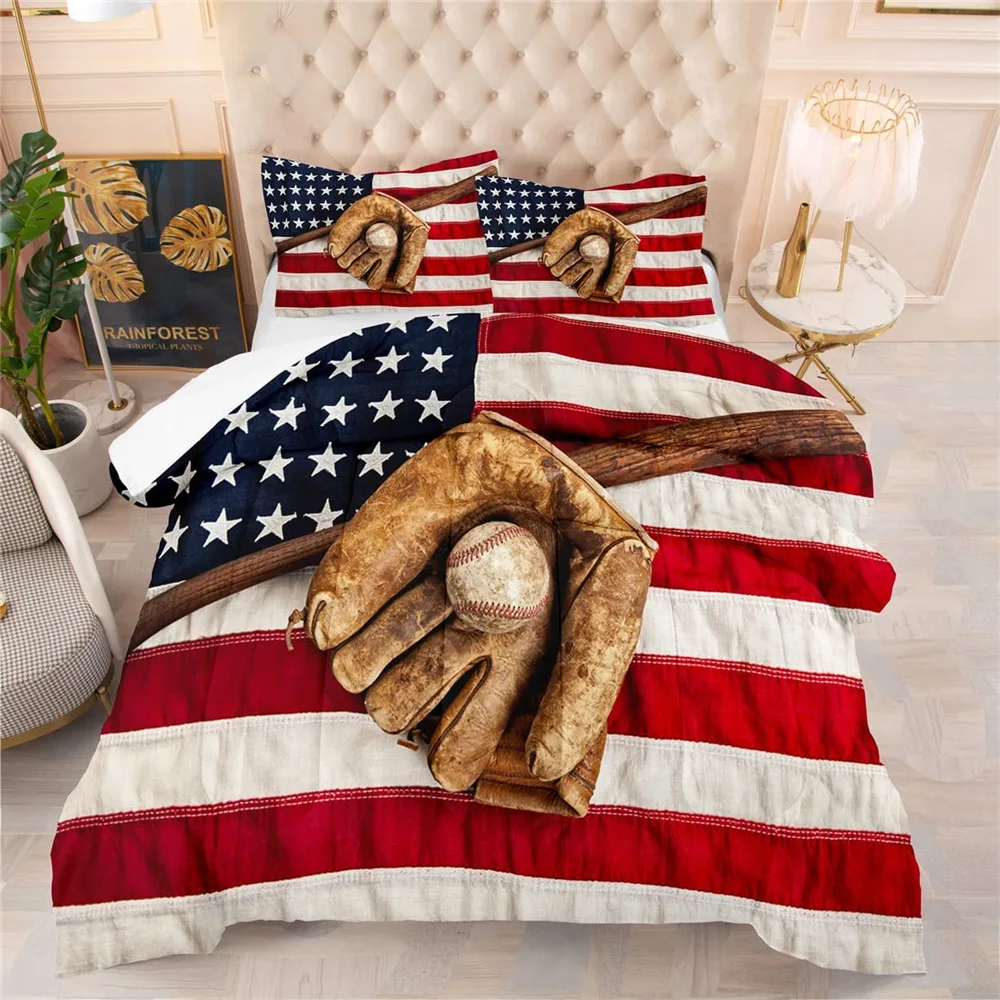 

Cover Baseball Bat American Flag Bedding Set for Boys Teens Men ball Game Theme Double Quilt Cover Baseball Sport Duvet