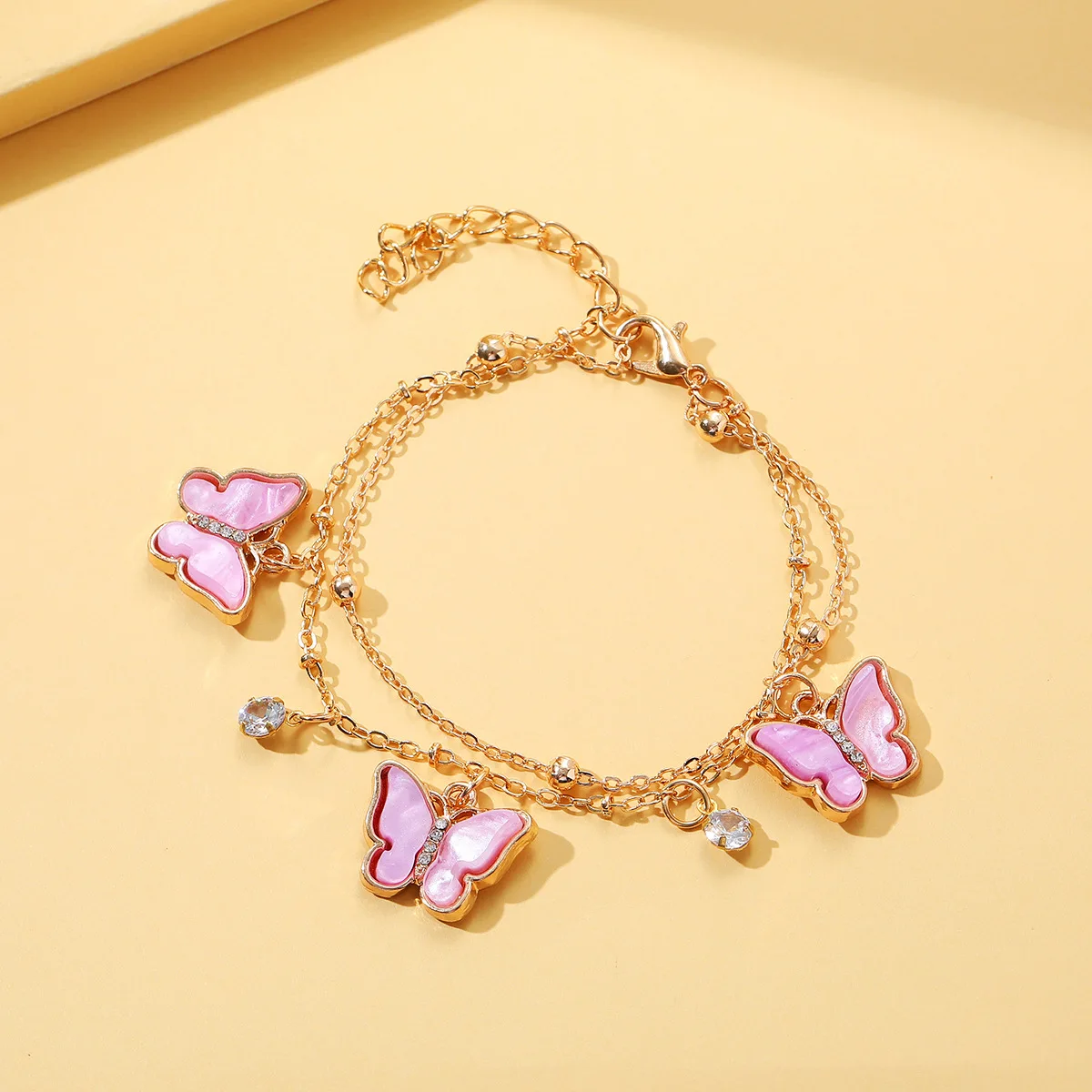 

Sweet Cute Acrylic Blue Purple Butterfly Charm Pendant Layer Crystal Women Girls Bracelet Bangles Fashion Jewelry