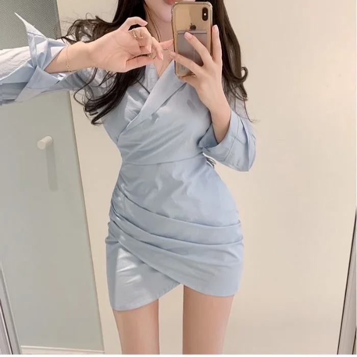 Женское платье корейское шикарное женское асимметричное платье-рубашка с