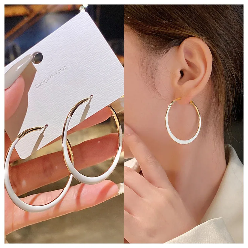 

High End Big Round Hoop Earrings Dripping Glaze Prime Circle 925 Silver Needle Not Allergic Eardrop Women French Luxury Jewelry